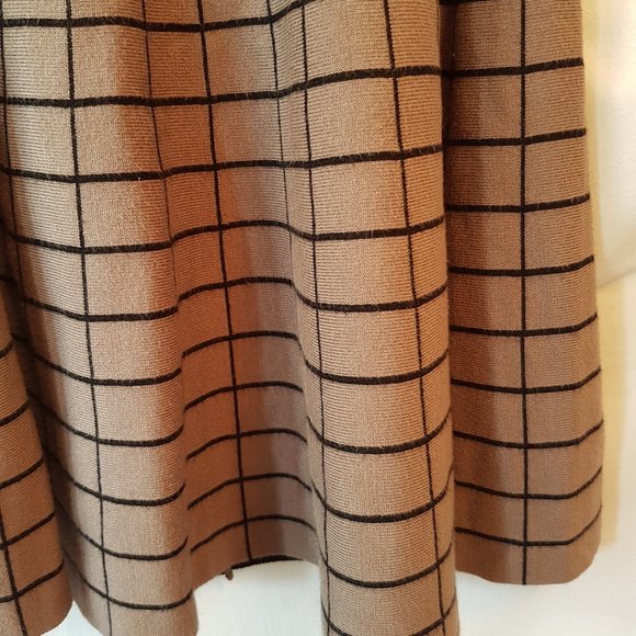 Carmen Marc Valvo Windowpane Beige Black Rayon Circle A Soft Stretch Skirt S 27 - Picture 3 of 6